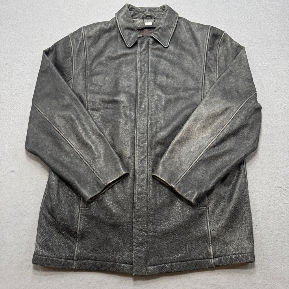Danier Leather Jacket Mens L Gray Distressed Car Coat Genuine Leather Canada